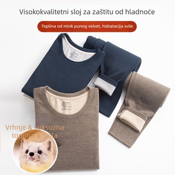 Muški termalni komplet s fleece podsukom, bez šavova, okrugli izrez, dugi rukav, hlače, srednja gustoća 161–180 g/m²