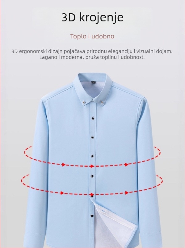 Košulja s kopčanim ovratnikom, fleece podstavom, pamukova smjesa, lagani poslovni casual stil, zima