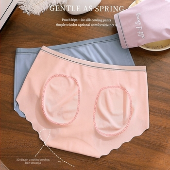 Ice Silk breskaste boje gaćice s mulberry svilom podstavom, lift-up, japanski stil trokuti gaćice, srednje visoki pojas, plus veličina