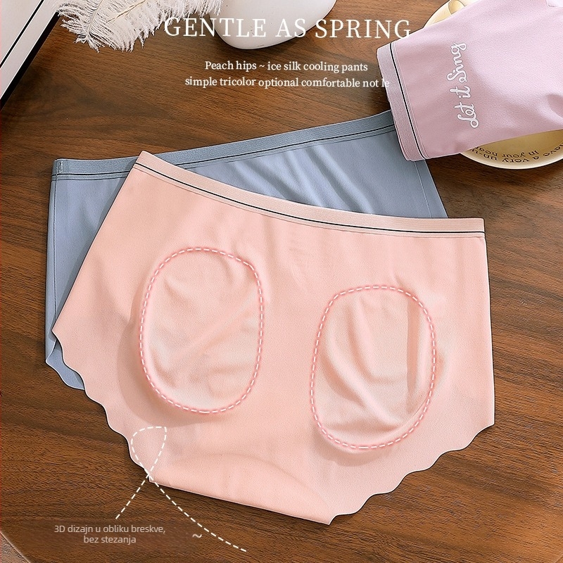 Ice Silk breskaste boje gaćice s mulberry svilom podstavom, lift-up, japanski stil trokuti gaćice, srednje visoki pojas, plus veličina