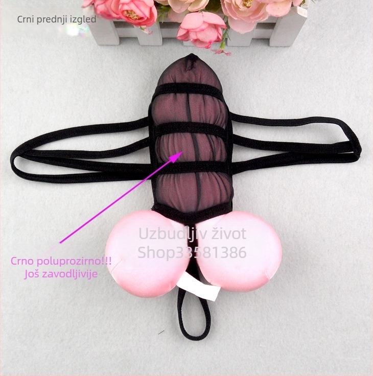 Muške mrežne tangice s prozirnim dizajnom i U-oblikom džepa, sadržaj poliestera 30–50%, pakirano u vrećicu, proljeće 2024