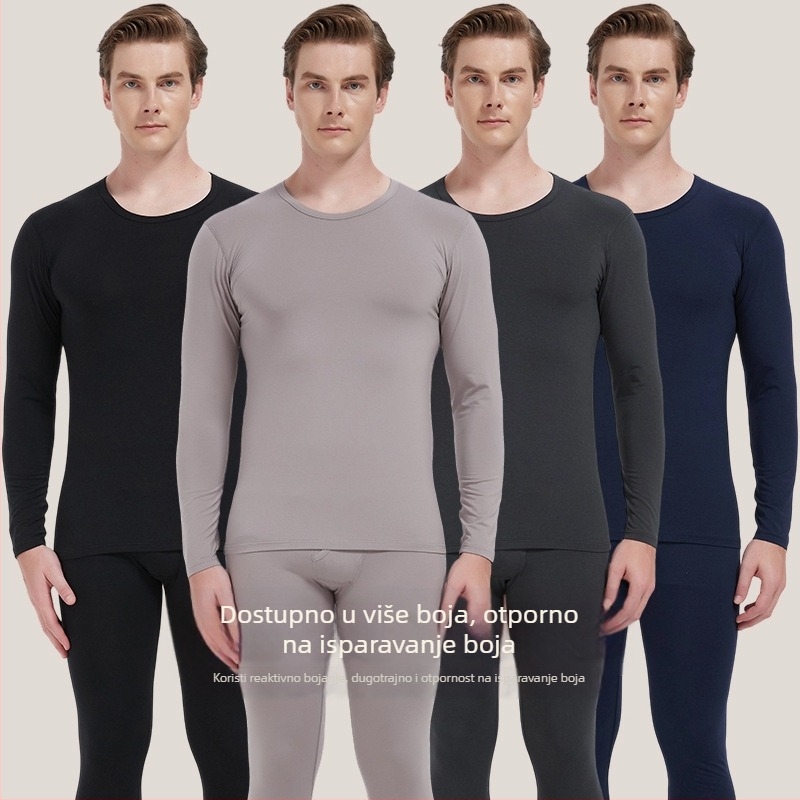 Muški termični komplet donjeg rublja — modalna tkanina, pamukova podstava, tanki materijal, umjerena toplina, uski kroj