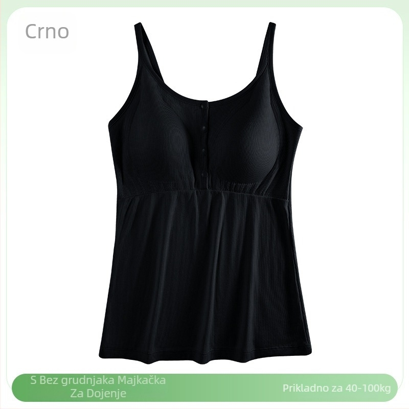 Trudnički noćni top za dojenje s V-izrezom, bez rukava, rameni trakovi, otvor za dojenje, 50–70% viskoza