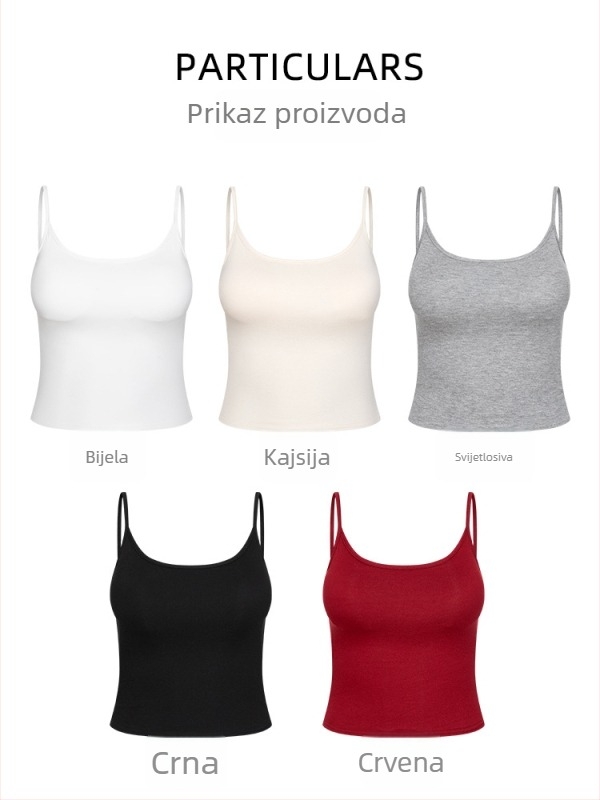 Ženski camisole bez rukava, slim fit, pamuk-elastična smjesa, s umetcima za dojke, ljeto 2025