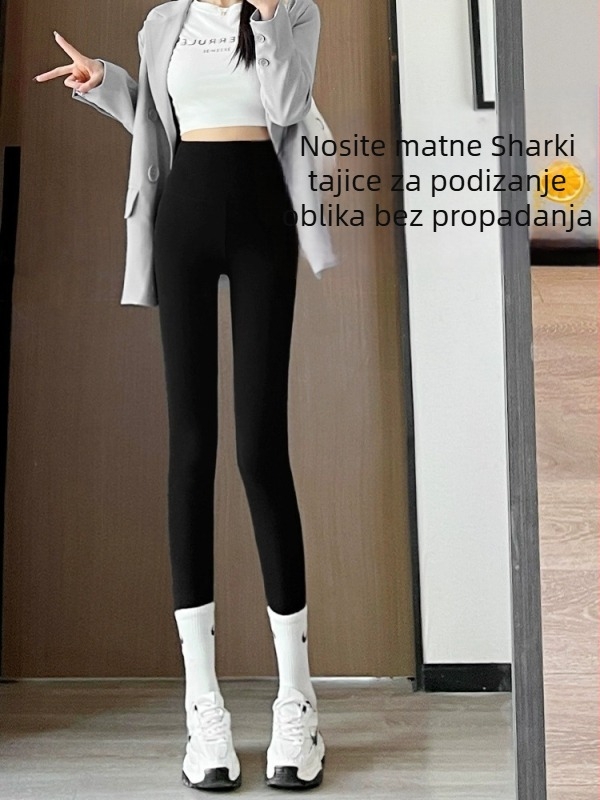 Ženske zimske joga hlače s flecom, debele, opušten kroj, duljina 9/10