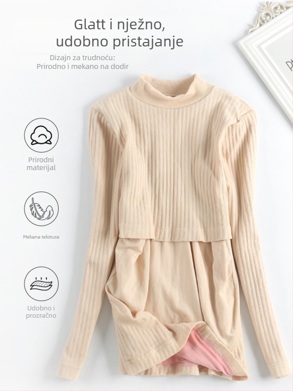 Majčinski top za dojenje s kapuljom - najlon-pamučna mješavina, dugi rukavi, uski kroj, jesen-zima