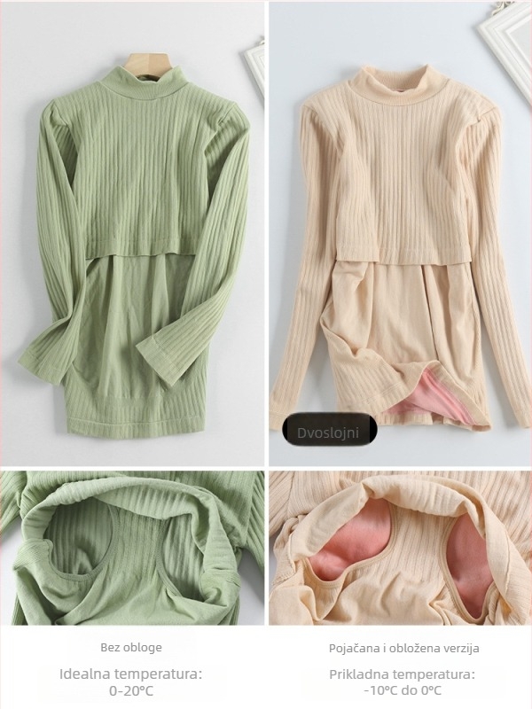 Majčinski top za dojenje s kapuljom - najlon-pamučna mješavina, dugi rukavi, uski kroj, jesen-zima