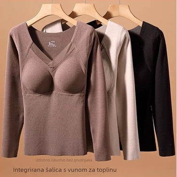 Top od grafena s integriranom čašicom i jastučićem za prsa, dugi rukav, V izrez, poliester