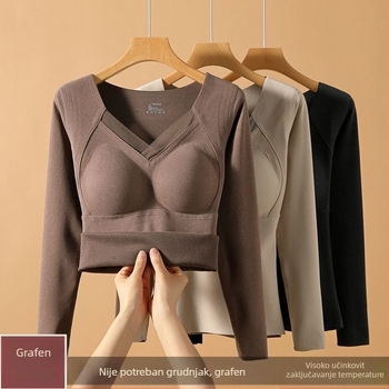 Top od grafena s integriranom čašicom i jastučićem za prsa, dugi rukav, V izrez, poliester