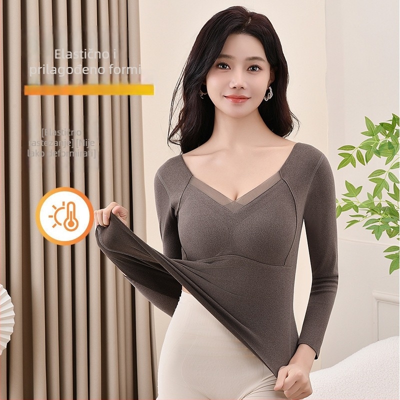 Top od grafena s integriranom čašicom i jastučićem za prsa, dugi rukav, V izrez, poliester