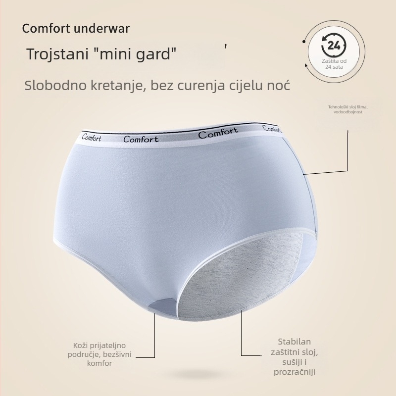 Plus veličine ženske menstrualne gaćice s visokim strukom, zaštita od curenja i antibakterijski prepona, 100% pamuk