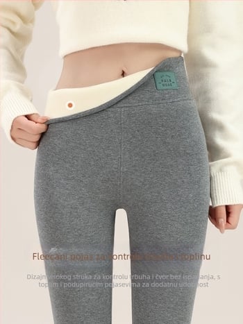 Ženske termalne hlače, visokim strukom i kontrolom trbuha, pamuk-spandeks smjesa, geometrijski uzorak, duljina 3/4, srednja debljina, održavaju toplinu