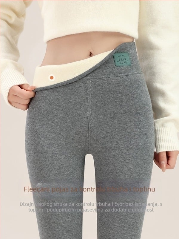 Ženske termalne hlače, visokim strukom i kontrolom trbuha, pamuk-spandeks smjesa, geometrijski uzorak, duljina 3/4, srednja debljina, održavaju toplinu