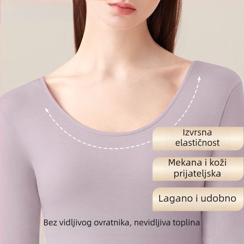 Žensko termalno donje rublje s produženom linijom, čista pamuk, elastično, uski kroj, okrugli izrez
