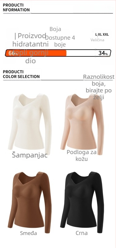 Ženska toplinska baza s grijanjem i jastučićem za prsni dio, najlon, dugi rukavi, V-izrez, jesenje nošenje