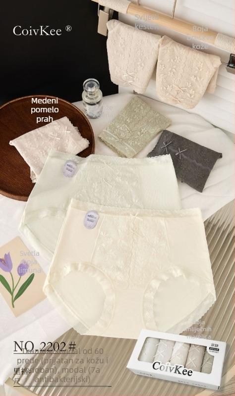 Poklon kutija pet parova ženskih gaćica od modalne tkanine, crvene boje, prozračne, antibakterijske, mekane čipke, srednji pojas, trokutaste gaćice