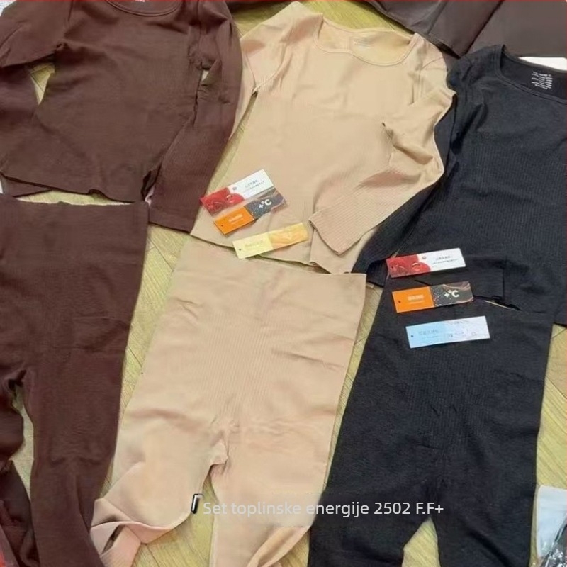 Ženski najlon termalni set za bazni sloj – oblikovanje tijela, zadržavanje topline, ekstra debeli 301–350 g/m², okrugli izrez, dugi rukavi