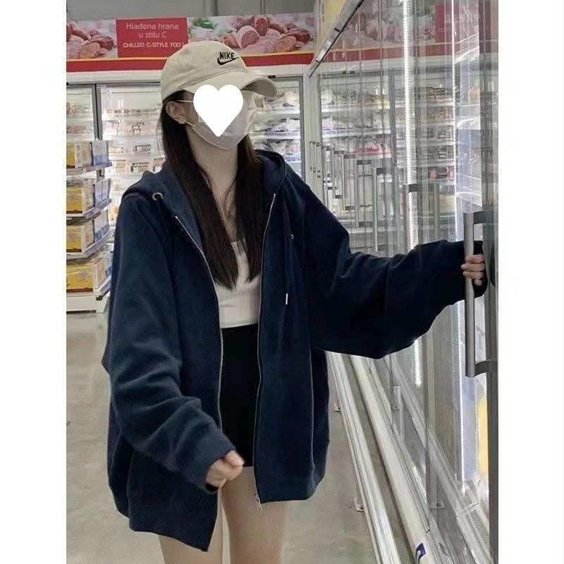 Ženski hoodies s kapuljačom i zatvaračem – japanski stil sladak, opušten kroj; corduroy tkanina s krznom zečjeg (<30%); proljeće 2023