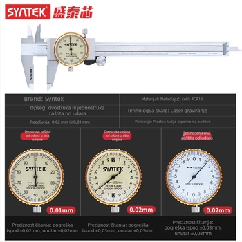 Dial kaliper s cifrom, industrijske klase nehrđajući čelik, visoka preciznost, domet 0-150-200-300 mm