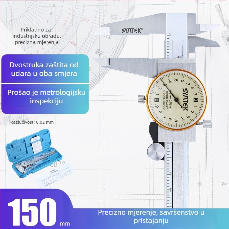 Dial kaliper s cifrom, industrijske klase nehrđajući čelik, visoka preciznost, domet 0-150-200-300 mm