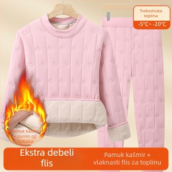 Unisex termalni komplet od ovčje vune sa flis podstavom, ekstra debeli za hladno vrijeme – gornji dio i hlače