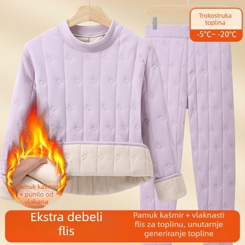 Unisex termalni komplet od ovčje vune sa flis podstavom, ekstra debeli za hladno vrijeme – gornji dio i hlače