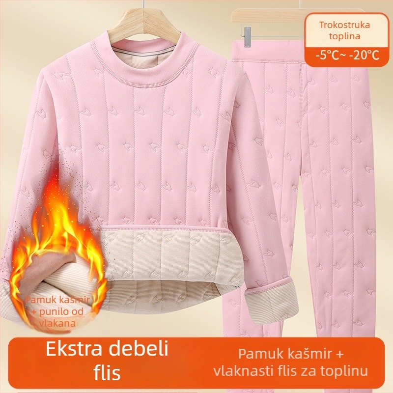 Unisex termalni komplet od ovčje vune sa flis podstavom, ekstra debeli za hladno vrijeme – gornji dio i hlače