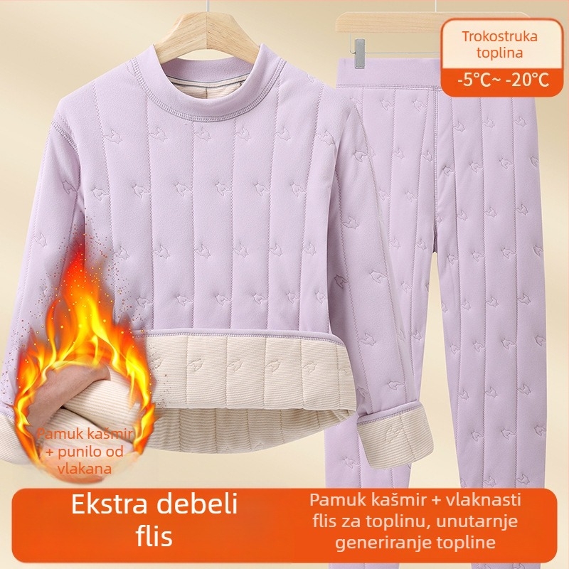 Unisex termalni komplet od ovčje vune sa flis podstavom, ekstra debeli za hladno vrijeme – gornji dio i hlače