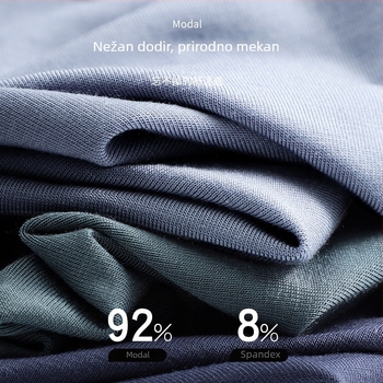Muške bokserice od modalnog materijala, prozračne i antibakterijske, bezšivne; glavni materijal: modal 90–95%; podstava prepona od regenerirane celuloze 50–70%.