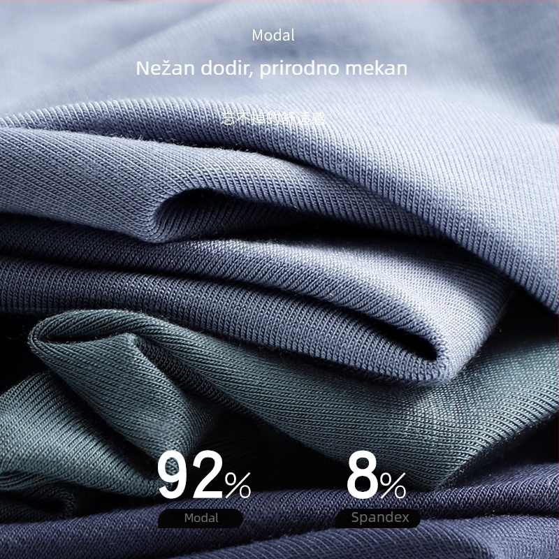 Muške bokserice od modalnog materijala, prozračne i antibakterijske, bezšivne; glavni materijal: modal 90–95%; podstava prepona od regenerirane celuloze 50–70%.