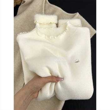 Ženski pleteni džemper s polovičnim rolom visokog ovratnika, debeli pleteni materijal, slim fit, duge rukave, standardna dužina
