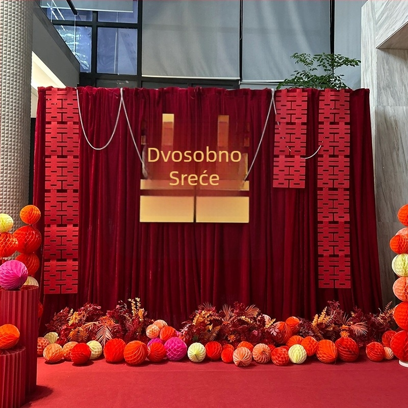 Vjenčano pozadje od platna sa sretno-simboličnim motivima, pozadina za fotografiranje, ispis logotipa