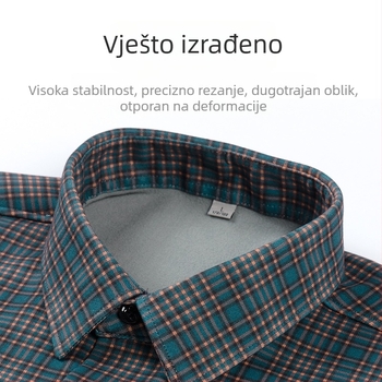 Zimska muška košulja s flis podstavom, dugi rukavi, karirano-prugasti uzorak, topla, poslovno-ležerni stil.