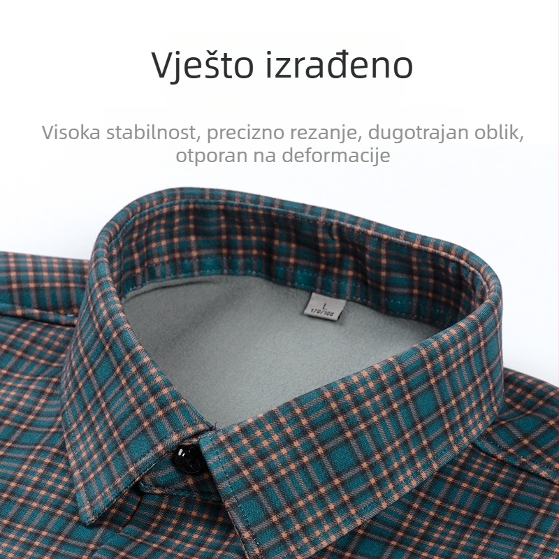 Zimska muška košulja s flis podstavom, dugi rukavi, karirano-prugasti uzorak, topla, poslovno-ležerni stil.