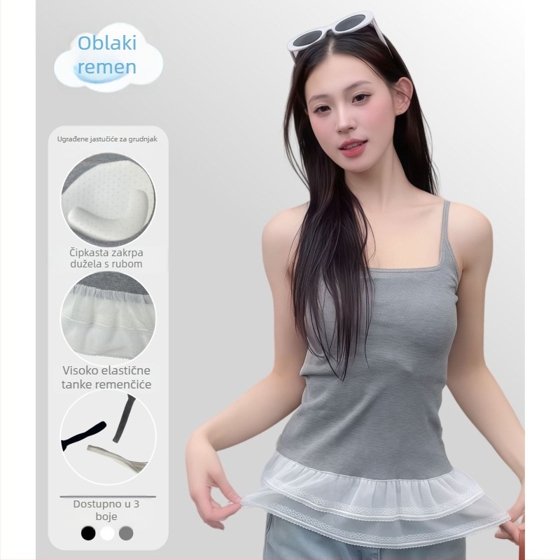 Najlon čipkasta camisola, okrugli vrat, sve sezone, srednja masa 181–200 g/m²