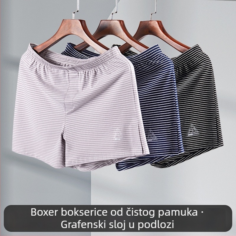 Muške pamučne bokserice, srednji pojas, prozračni pleteni materijal, prugasti uzorak