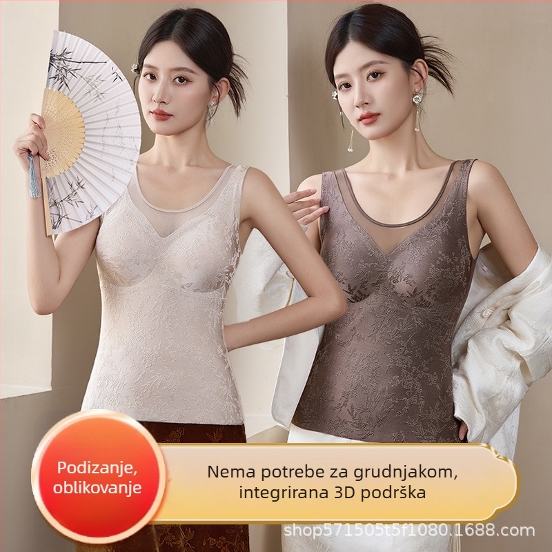 Termalna majica s čipkastim jacquardom i 3D floralnim uzorkom, bezšavna, s kapuljačom, smjesa nylon-spandex