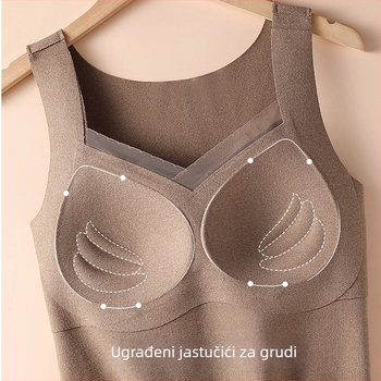 Najlon termalni top s umetkom za grudi, integrirani grudnjak, bezšavni, V izrez, jednobojna boja