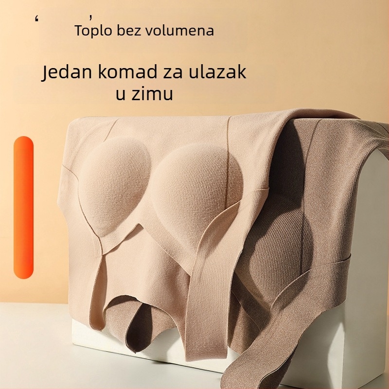 Ženski dvodijelni termalni top bez rukava s ugrađenim jastučićima za dojke — dvostruki sloj, debeli poliester, V-izrez, oblikovanje tijela i zagrijavanje