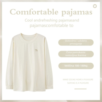 Pidžama top, pamuk, minimalističko casual pulover stil, okrugli ovratnik, dugi rukavi