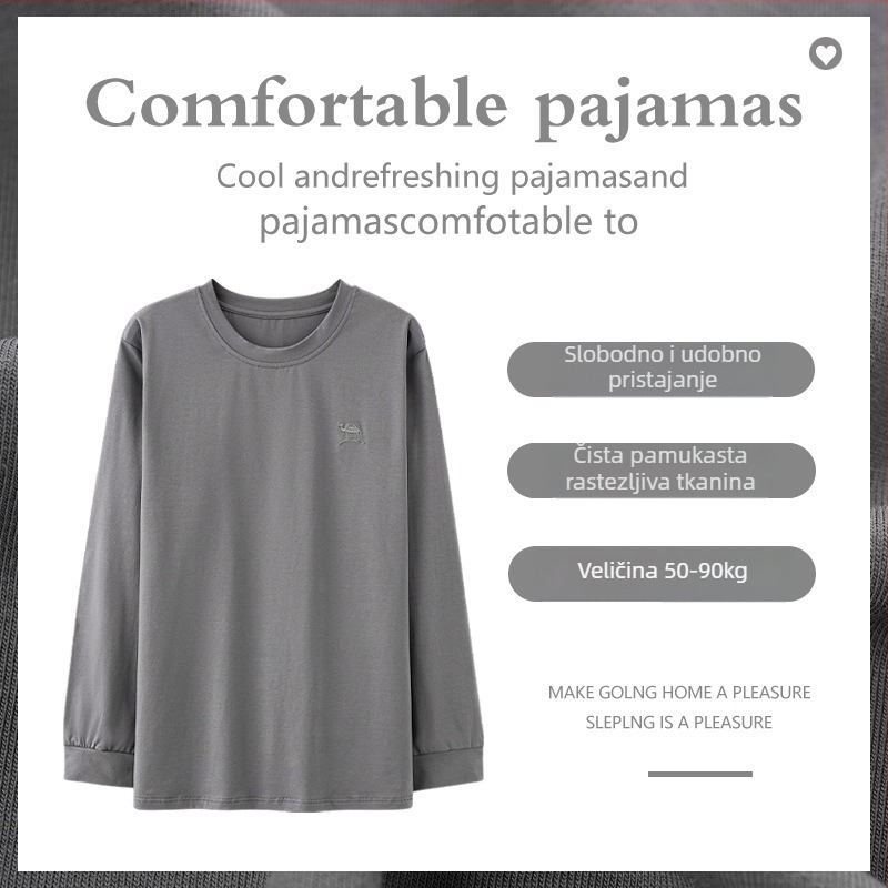 Pidžama top, pamuk, minimalističko casual pulover stil, okrugli ovratnik, dugi rukavi