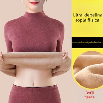 Ženski termalni set od Sherpa fleece s polu-visokim ovratnikom, dvostruki sloj, baršunasta podstava za toplinu