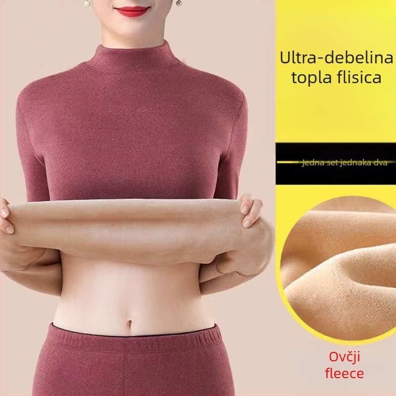 Ženski termalni set od Sherpa fleece s polu-visokim ovratnikom, dvostruki sloj, baršunasta podstava za toplinu