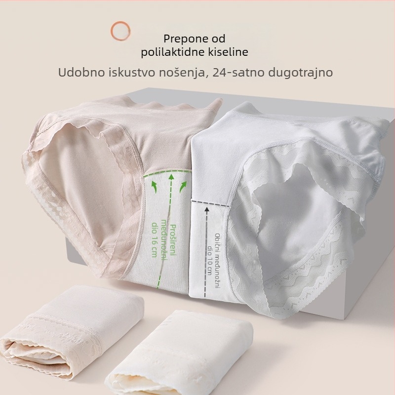 Ženske gaćice od modalne čipke, srednji podizanje struka, prozračne, antibakterijske, produženi predeo, velika veličina, 80-count
