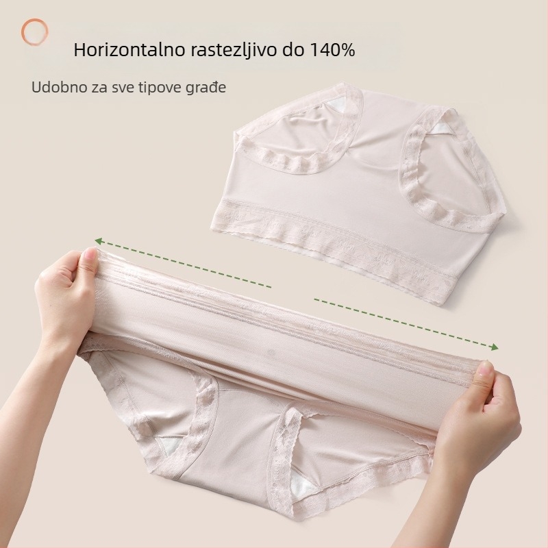Ženske gaćice od modalne čipke, srednji podizanje struka, prozračne, antibakterijske, produženi predeo, velika veličina, 80-count