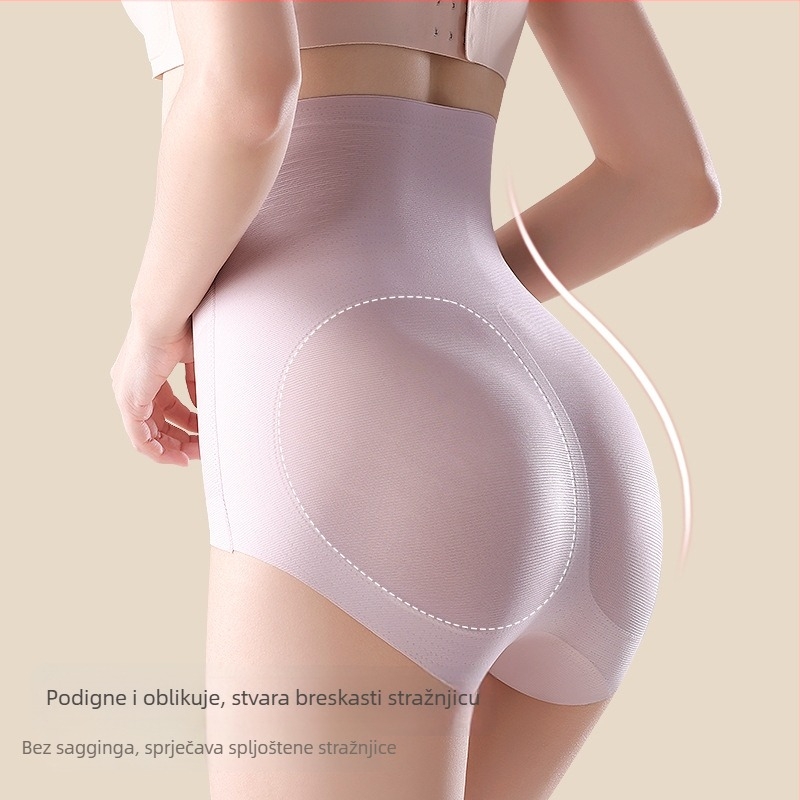Gaćice za oblikovanje s visokim strukom, antibakterijske, prozračne, stežu stomak i podižu bokove; materijal najlon (50–70%), podstava od viskoze (80–90%)