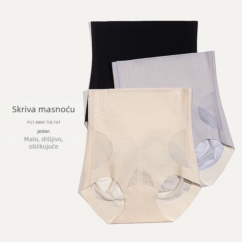 Gaćice za oblikovanje s visokim strukom, antibakterijske, prozračne, stežu stomak i podižu bokove; materijal najlon (50–70%), podstava od viskoze (80–90%)