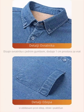 Muška džins košulja s flis podstavom za jesen i zimu, pamuk, casual stil, debeli flis, dugi rukav