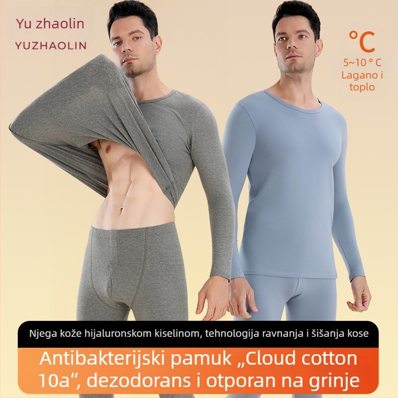 Muški termalni komplet od 100% pamuka — dugi rukav i duge hlače, topao osnovni sloj