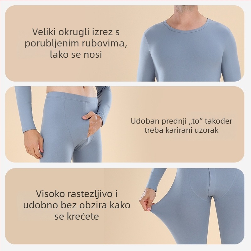 Muški termalni komplet od 100% pamuka — dugi rukav i duge hlače, topao osnovni sloj